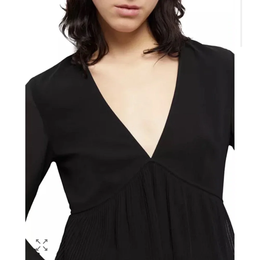 New The Kooples Pleated Tiered Mini Dress FR 1/ US Small Goth Dark Romantic LBD - Picture 4 of 14